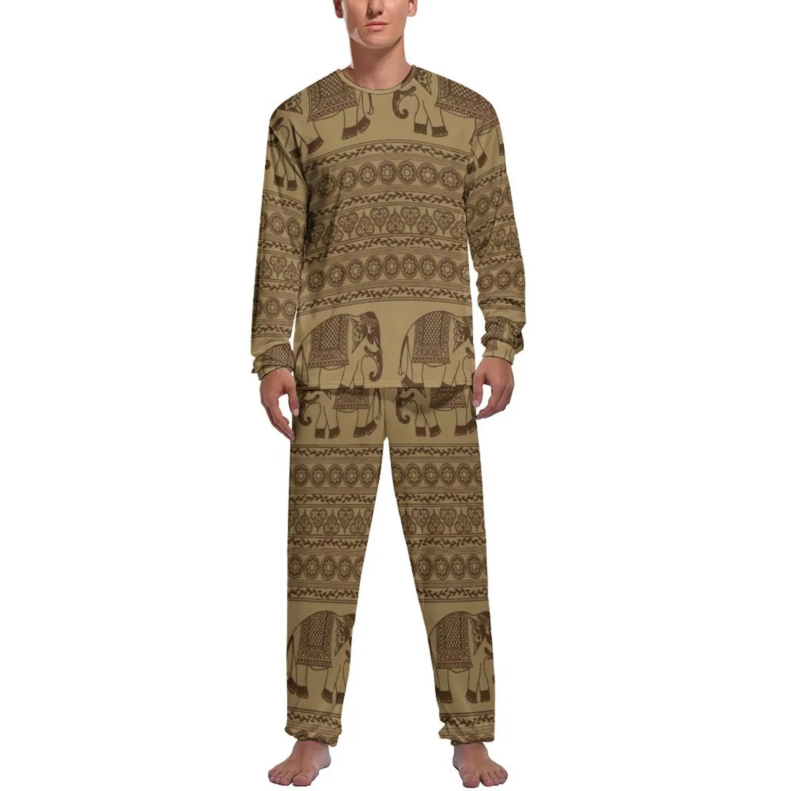 

Elephant Vintage Pajamas African Elephants Print Male Long Sleeve Retro Pajama Sets Two Piece Bedroom Winter Sleepwear Gift