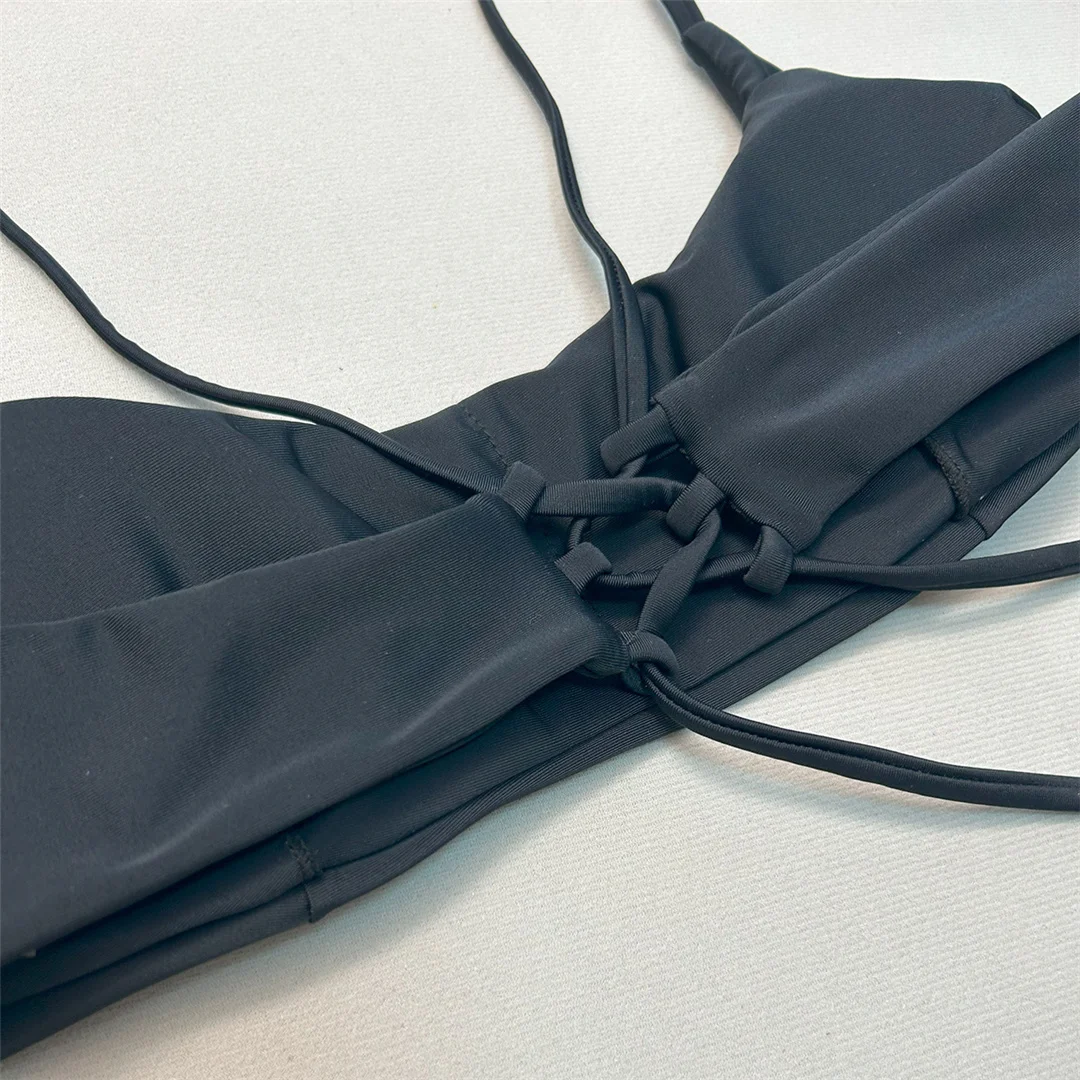 Bikini mit Schnürung, brasilianischer Schnitt, hoher Beinausschnitt, zweiteiliger Badeanzug für Damen, gepolsterter Badeanzug, Badebekleidung, Modell V6654. – Detail 10