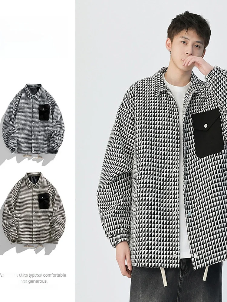

Мужская повседневная куртка свободного кроя в клетку в корейском стиле, модная, молодежная, ветрозащитная, от бренда Pre-Fall
