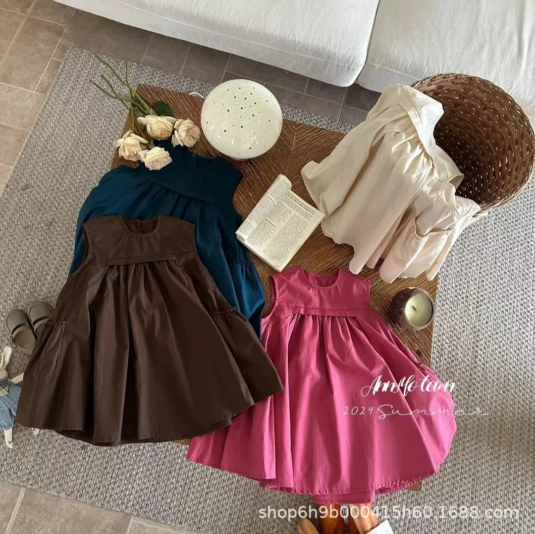 

Girls' Summer New Dresses, Solid Colors, Fashion Vest Skirts, Large Swing Skirts, Little Girls, Princess Dresses