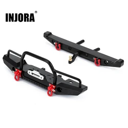 INJORA-parachoques trasero delantero de Metal con luces Led para 1/10 RC Crawler Axial SCX10 y SCX10 II 90046 90047, piezas de actualización