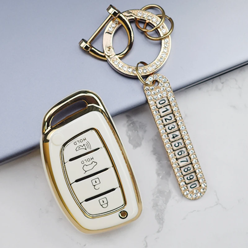 For Hyundai Tucson Santa Fe Rena Sonata Elantra Creta Ix35 Ix45 I10 I30 I40 3 4 Button TPU Car Smart Key Case Cover Keychain