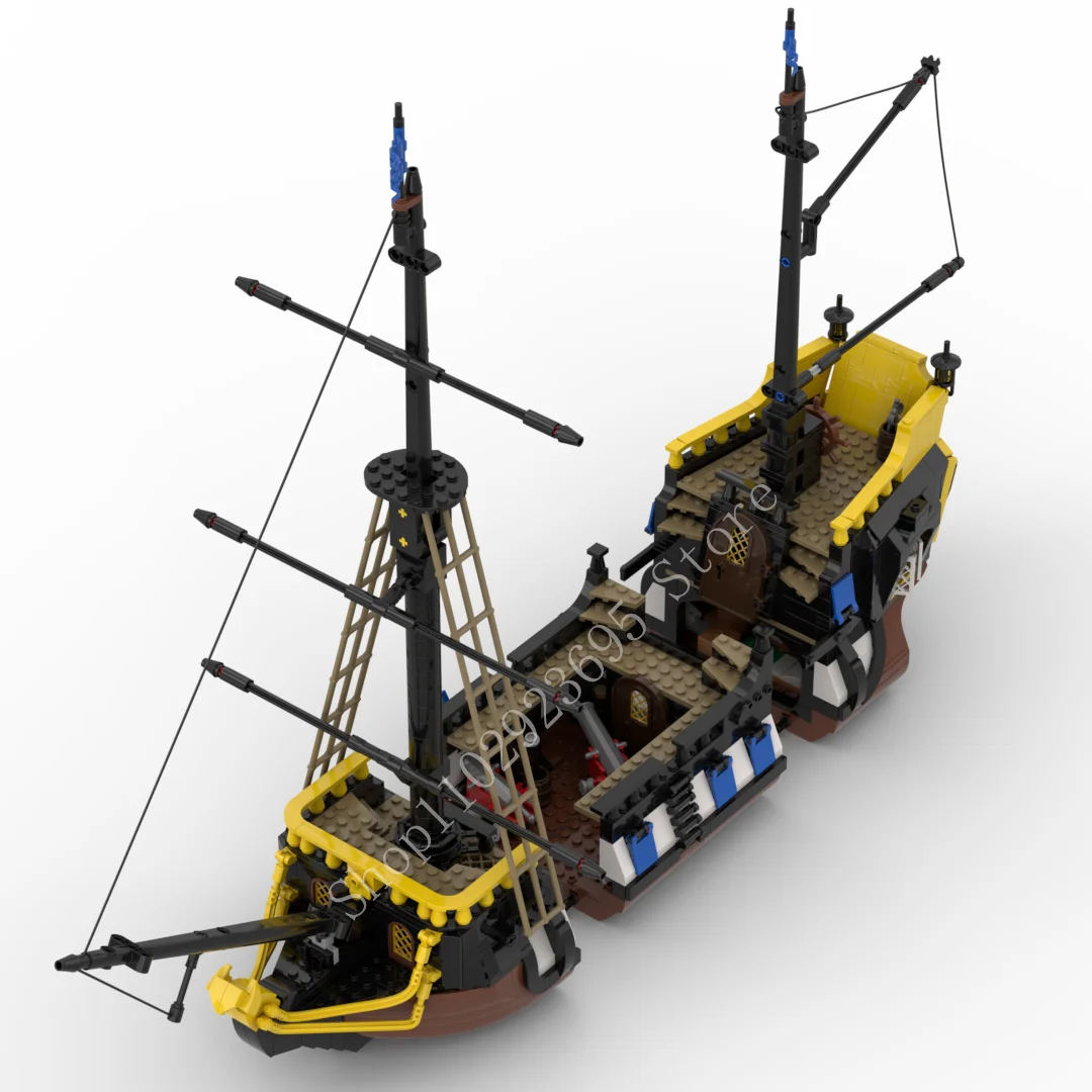 

1131PCS MOC Building Blocks Royal Navy Warship Model Pirate Ship Exploration Bricks Modular Privateer Frigate Children Toy Gift