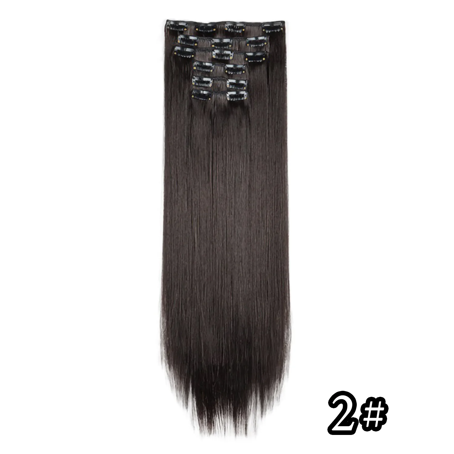 24 Zoll 16 Clips in Haarverlängerungen Lange glatte Frisur Synthetische blonde schwarze Haarteile Hitzebeständiges Kunsthaar Täglicher Gebrauch – Detail 23