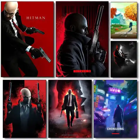 클래식 게임 H-Hitman 에이전트 47 그림 서예 캔버스 HD 포스터 벽 예술 인테리어 복도 홈 인테리어 휴일 선물