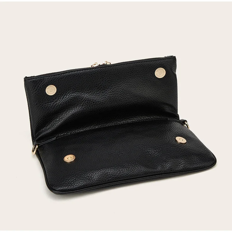 Pebbled Lychee Texure Umhängetasche, kompakte, schicke Umhängetasche mit Unterarmkette, elegante, trendige, kleine, quadratische Damen-Clutchtasche – Detail 9