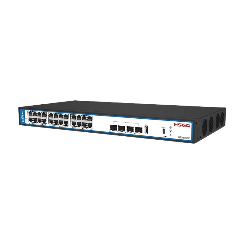HSGQ-5528P 24*GE PoE RJ45+4*10G SFP+ Slots+1*USB+1*Console L3 PoE Managed Switch Support 4094 Vlans