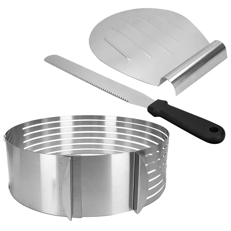 

Hot Cake Accessory Set - 3 Pieces - Cake Base Cutting Aid + Pastry Knife + Cake Slice - Even Cake Base For Layered Cakes