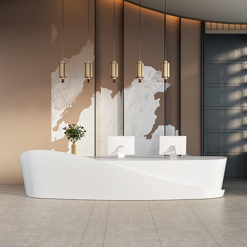 مكاتب استقبال بيضاء طويلة متجر حديث تجميل فاخر بار فندق مطعم مكاتب الاستقبال التنفيذي Mostrador الأثاث العصري