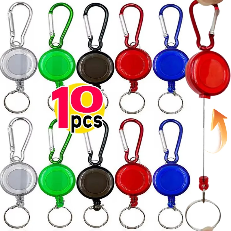 Retractable Steel Cord Pull Reel Keychains Spring Buckle Clasp Wire Rope Key Ring Recoil ID Cards Holder Sporty Multiple Tools