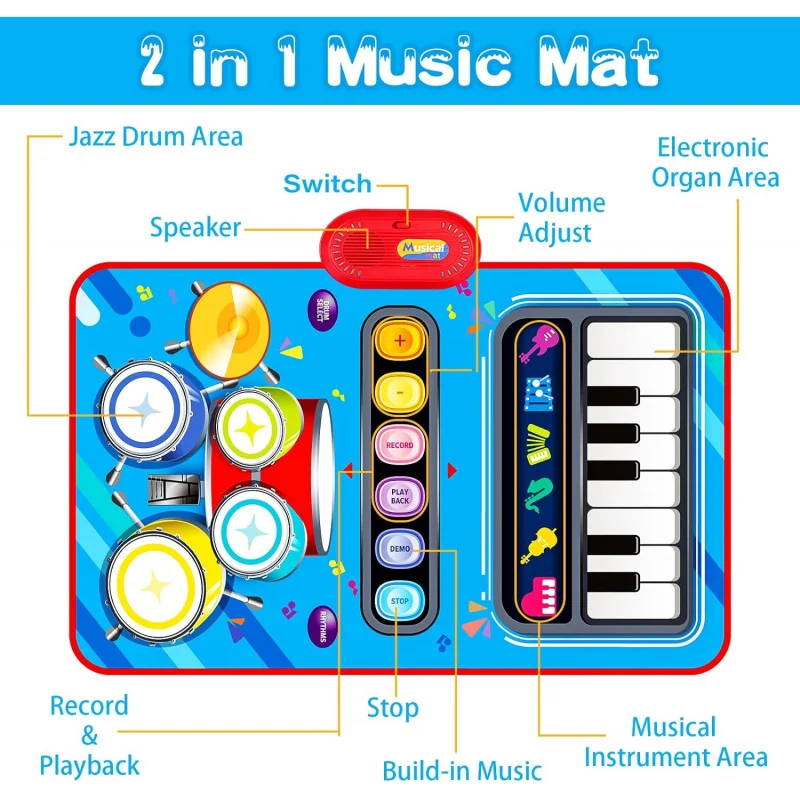 Mata muzyczna dla niemowląt Zabawki dla maluchów w wieku 1-2 - 2 w 1 Mata do zabawy dla niemowląt - Zabawka muzyczna dla niemowląt 12-18 miesięcy