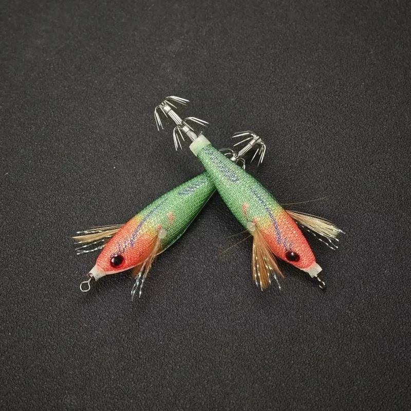 5PCS Glow Squid Jigs – 5.8g/8cm Multi-Color Wood Shrimp Lures for Squid & Octopus Fishing gallery 4