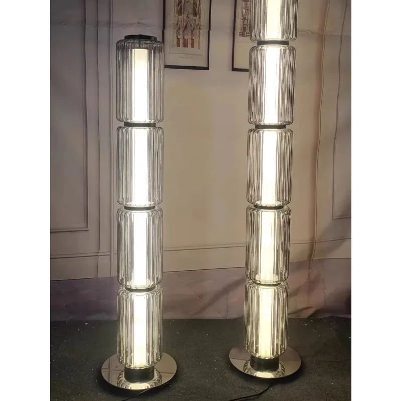 

Designer Luster Modern LED Floor Lights For Living Room Bedroom Bedside Table Lamp Home Decor Glass Cylinder Floor Lamps