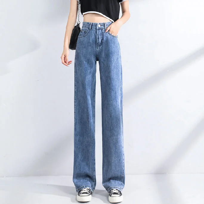 

High Waist Leg Jeans Women's Summer Thin Loose 2023 Straight Pants Korean Fashion Pantalon Women Clothing Pants Baggy Jeans