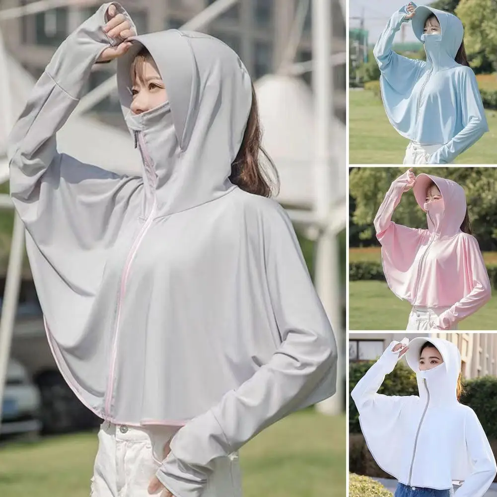 

Breathable Uv Protection Clothing Sun Protection Riding Coat with Thumb Holes Zipper Design for Summer Hooded Long for Outdoor