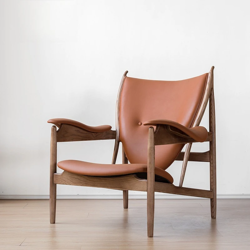 

Solid wood leisure chair sofa stool leather living room creative designer log single sofa chair