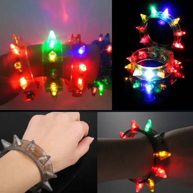 Punk Studded Glowing Bracelet Glow Funny Flash Bracelet Fluorescent Color Changing For Party Props LED Eight Lamp