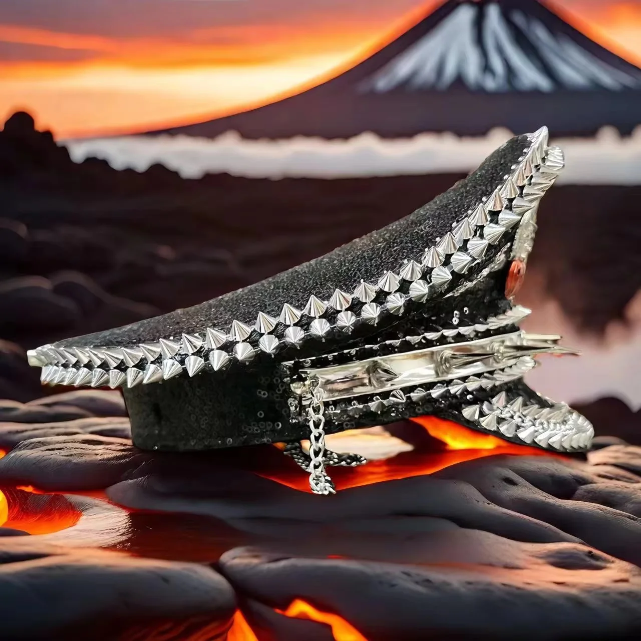 HongLuan – chapeau de capitaine à boucle en cuir jaune Laser, casquettes militaires et strass pour femmes, accessoires de Festivals Rave et casquette de fête pour hommes