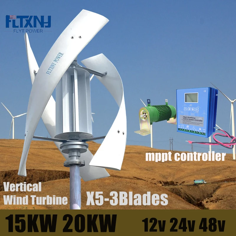 Fast Delivery 15KW 20KW Vertical Wind Turbine Generator Dynamo Free Energy 3 Blades With Off Grid Inverter For Home