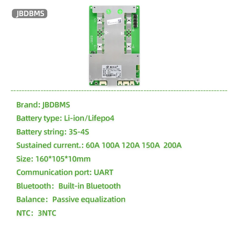 JBDBMS LifePo4 Battery Smart BMS 3s 4s 12V 100A 120A 150A 200A ESS Energy Storage BMS with Heating Function Serializable