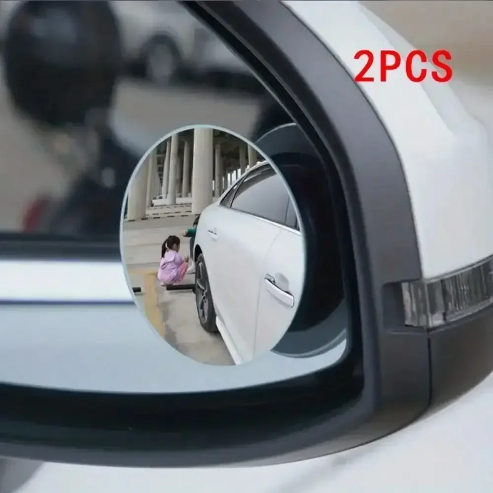 2Pcs Round Frame Convex Blind Spot Mirror Safety Driving Wide Angle 360 Degree Adjustable Clear Rearview Mirror