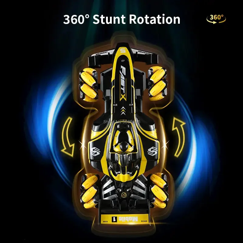 رذاذ قيادة متعدد الاتجاهات F1 للتحكم عن بعد سيارة حيلة 4WD إضاءة موسيقى 360 ° لعبة سباق سيارة سباق قوية الانجراف RC