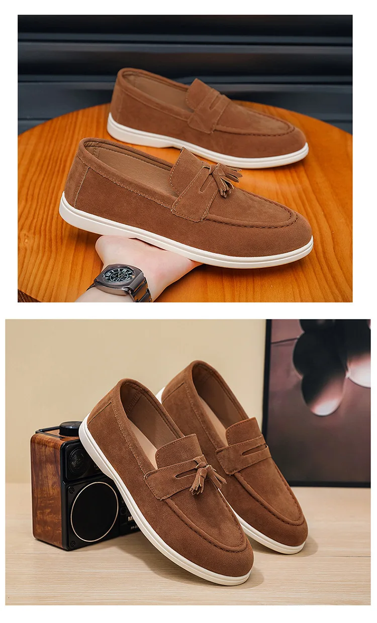 Herren Flache Slipper aus Mattiertem Wildleder 2025 Komfortable Rutschfeste Modische Loafer Leichte Trendige Outdoor Freizeitschuhe – Detail 6