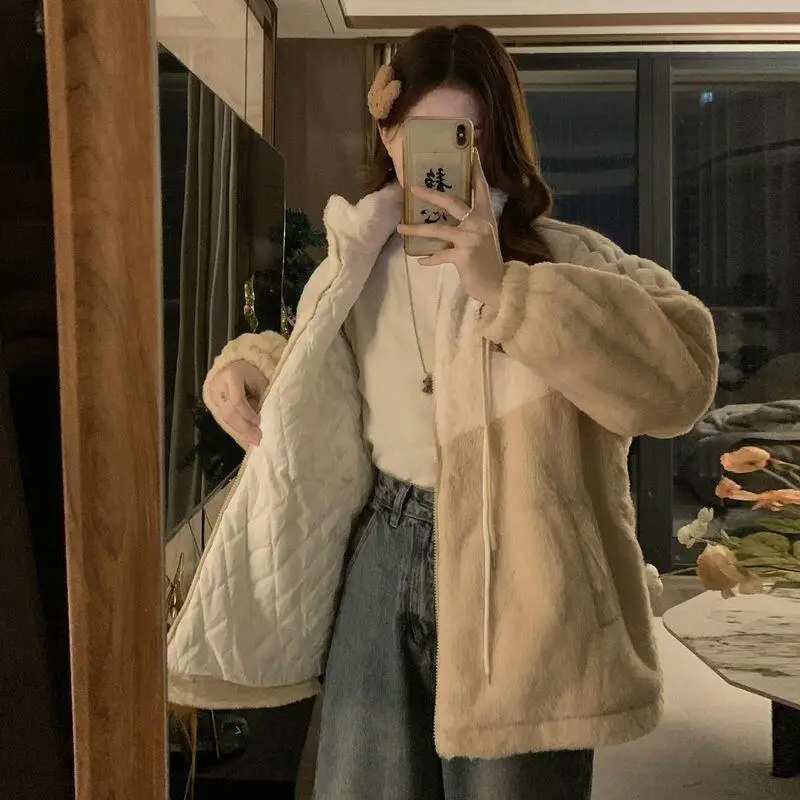 

Женское зимнее пальто из овечьей шерсти, хлопковая куртка, новое зимнее пушистое толстое пальто для студенток, свободный модный женский хлопковый топ
