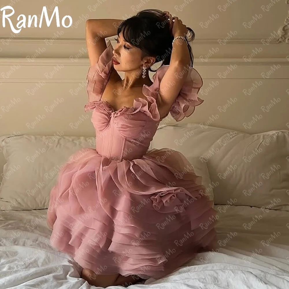 

Ranmo Customized Princess Spaghetti Strap Pink Organza Short Party Dress Pleat Lace Up Back Decorative Tiered Elegant Pleat 2025