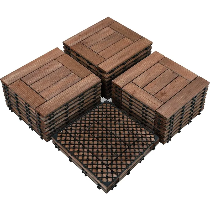 

27PCS Patio Deck Tiles Interlocking Wood Composite Decking Floor Tiles 12 x 12in Brown for Outdoor