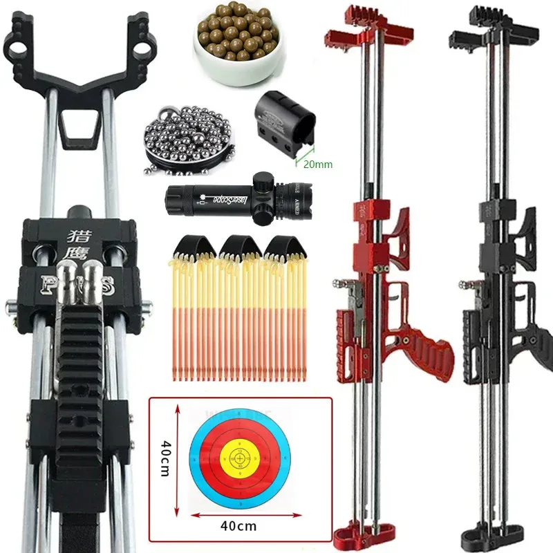 

80LBS Telescopic Long Pole Slingshot Laser All Metal Powerful Shooting Hunting Slingsshot Can Be Installed Hunting Accessories