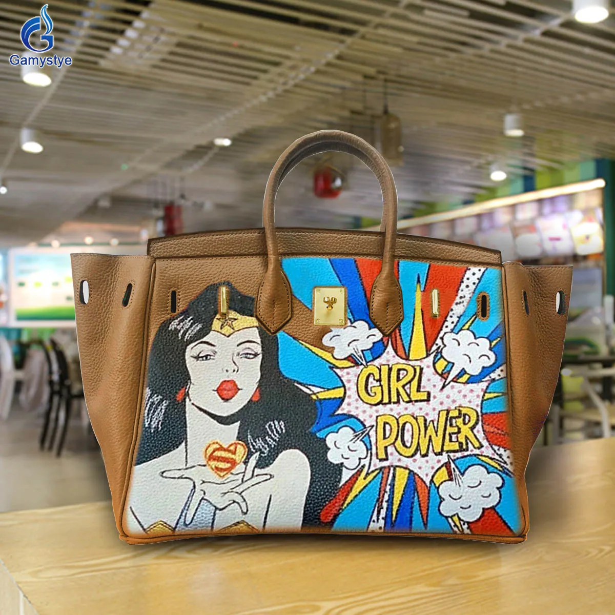 Street Fashion Art Draw A loving and beautiful woman Graffiti Totes For women Handbags Designer Shoulder Bag Real Togo Cowskin