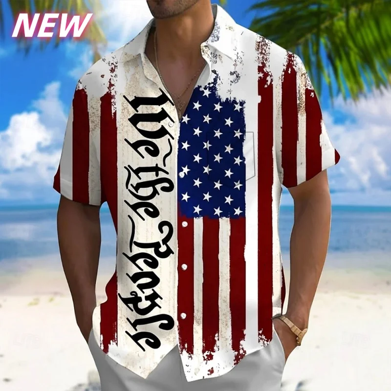 

3D Printed Star Stripe Aloha Shirt For Men America Flag Graphic Blouses Casual Short Sleeve Hawalian Shirts Loose Street Tops