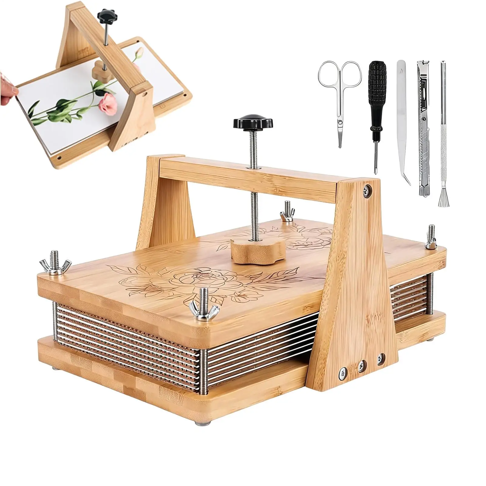 Wooden Handmade Embossing Tool DIY Flower Press Adjustable Time Saving Wooden Reusable Adults Children Plant Press Kit