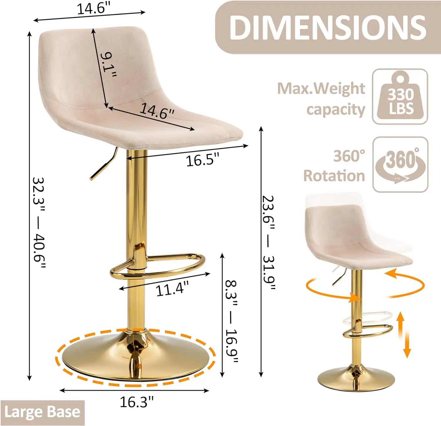 Conjunto de tamboretes de veludo dourado, banquetas giratórias, apoio para os pés, encosto baixo, ajustável, altura contrária, sem braços, estofado, moderno