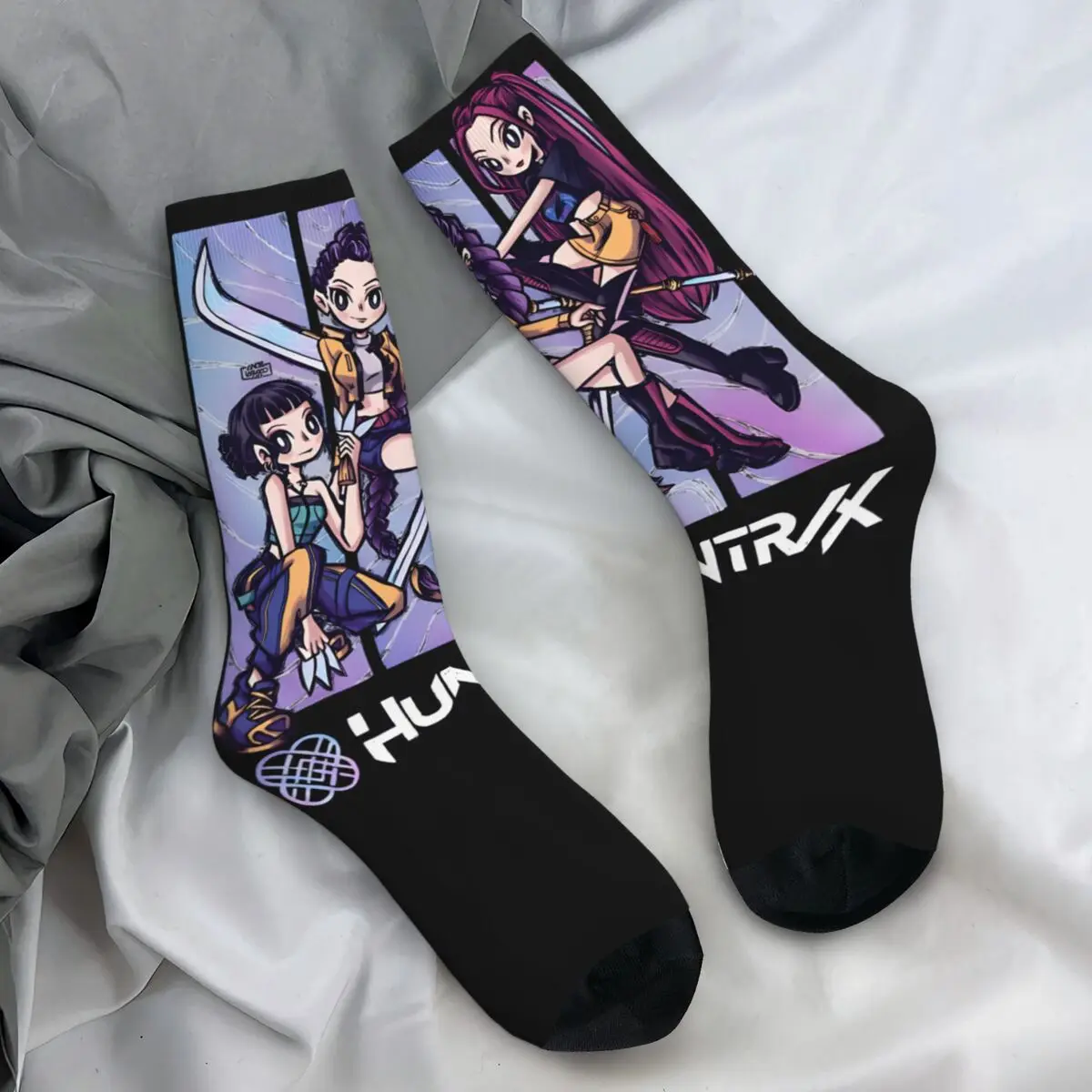 

KPop Demon Hunters Anime Poster Socks Korean Stockings Women Men Soft Breathable Cycling Socks Winter Design Non Slip Socks