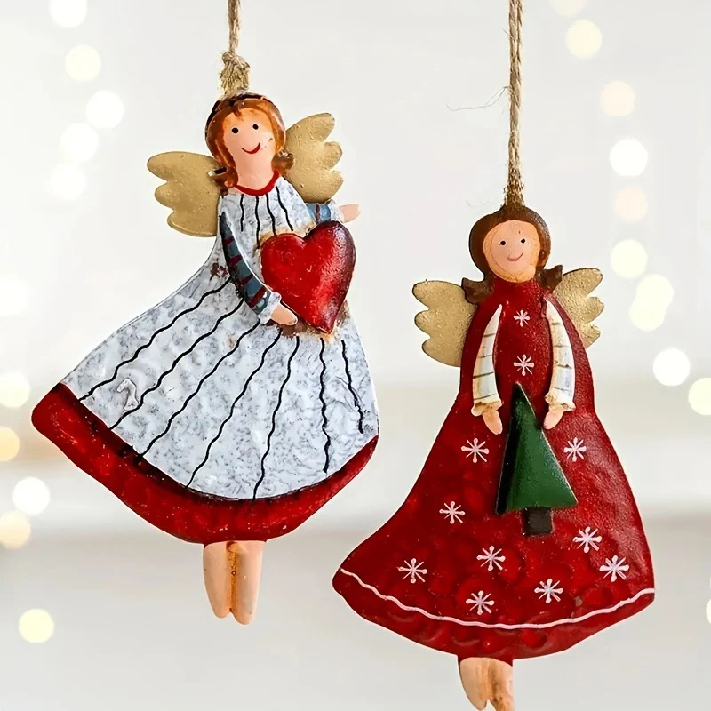 4pcs/set Vintage Angel Hanging Decor Fantasy Wooden Xmas Tree Hanging Ornament 2025 Navidad Decor For Home 2026 New Year Gift