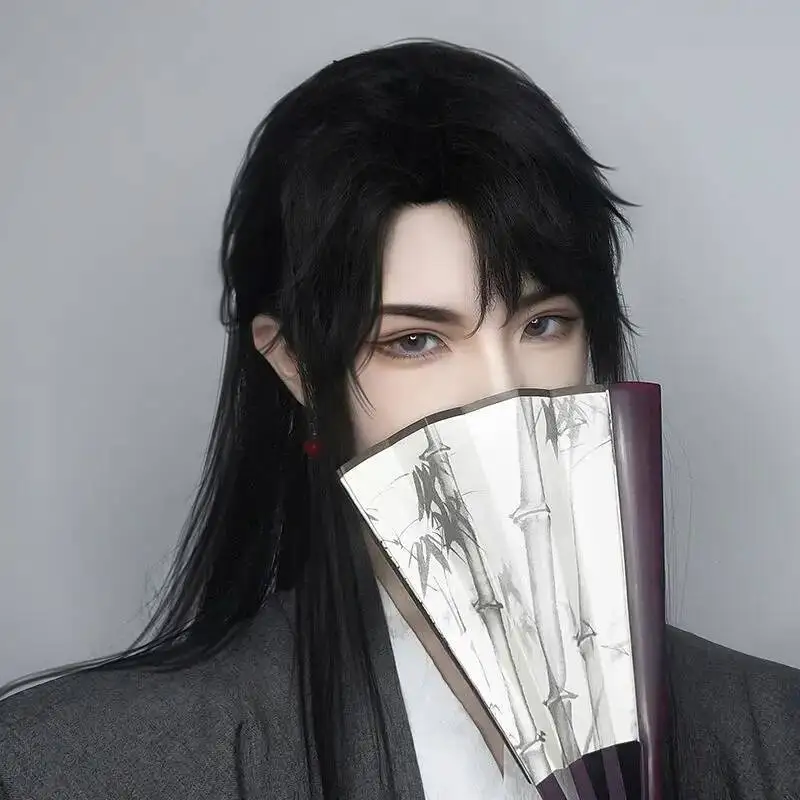 Cos Shen Lanzhou's Black Long Straight Wig Antique Style Universal Wig Set Hanfu Men's Versatile Headwear