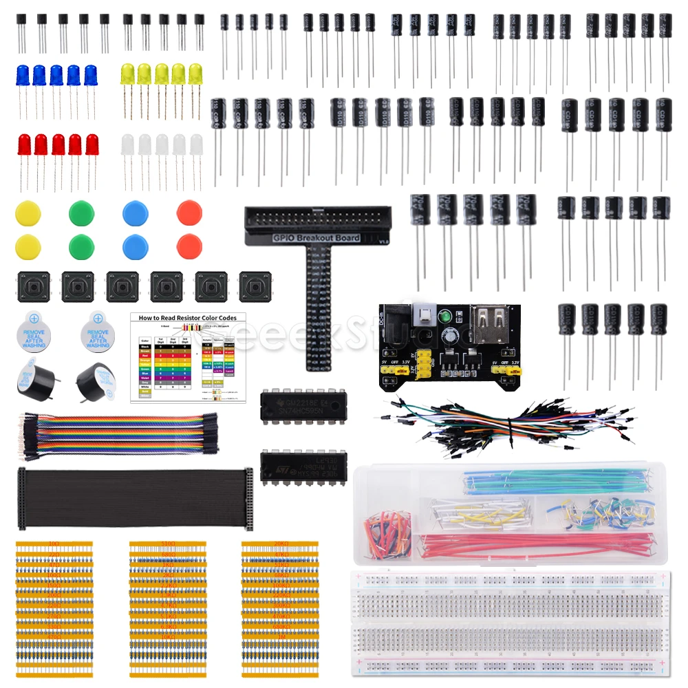 

Electronic Component Kit Resistors Inductors Diodes Transistors LED Transformers Breadboard Oscillators DIY Electronics Projects