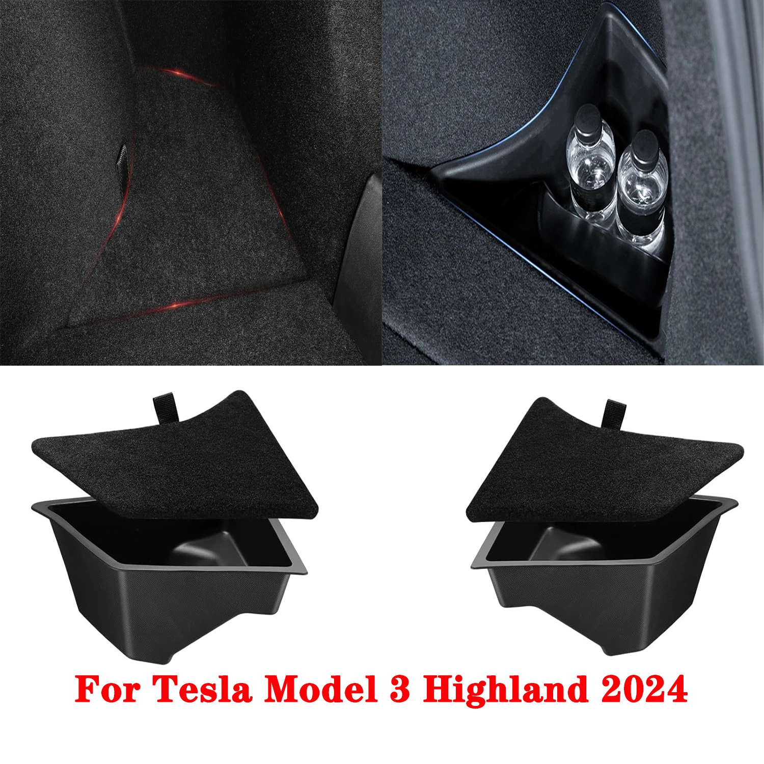 Caja de almacenamiento lateral para maletero trasero de piezas, organizador de maletero trasero con labio alfombrado, TPE, para Tesla Model 3 Highland 2024, 2 uds.