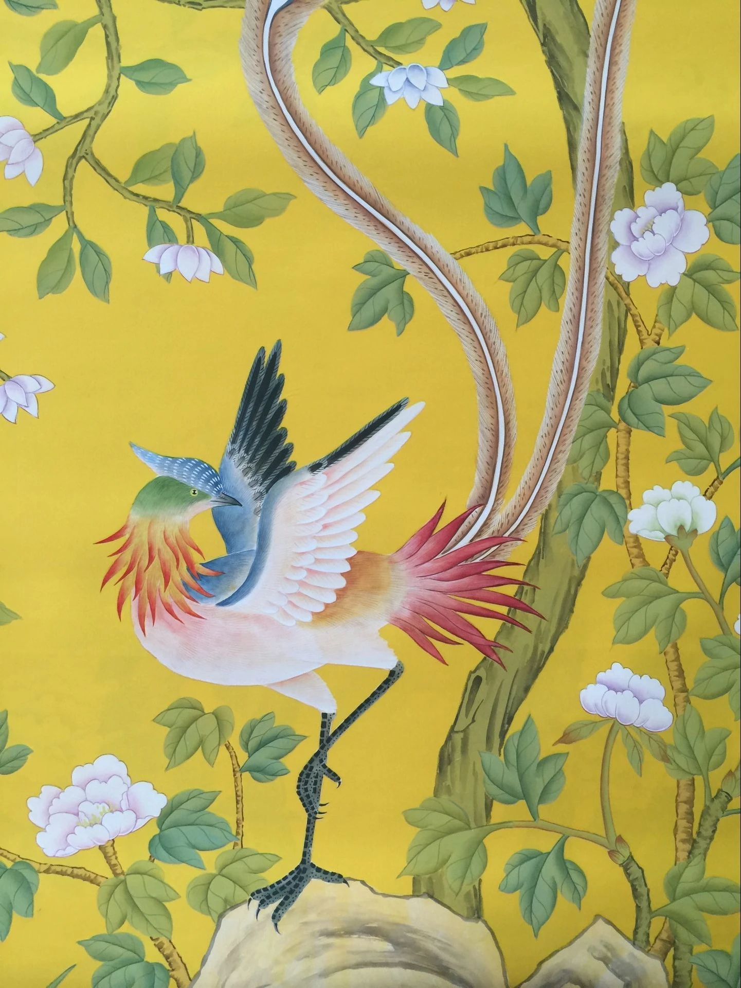 Customized HAND-MADE silk Wallpapers Hand-Painted Flowers/Birds for Bedroom/Living/Study/Dining Room/Porch/Sofa/TV wallcovering