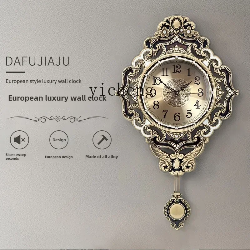 BJ-12 European retro silent wall clock American living room swing clock home creativity