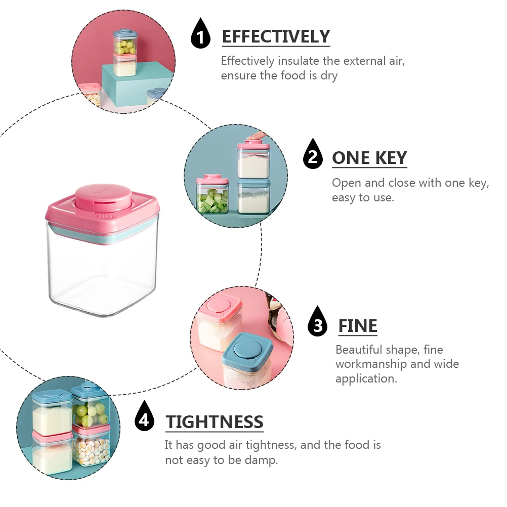 

320 Ml Snack Jar Clear Food Storage Containers Portable Candy Jars Pink Lids Baby Sealed Canisters Dried Fruit Tea Coffee