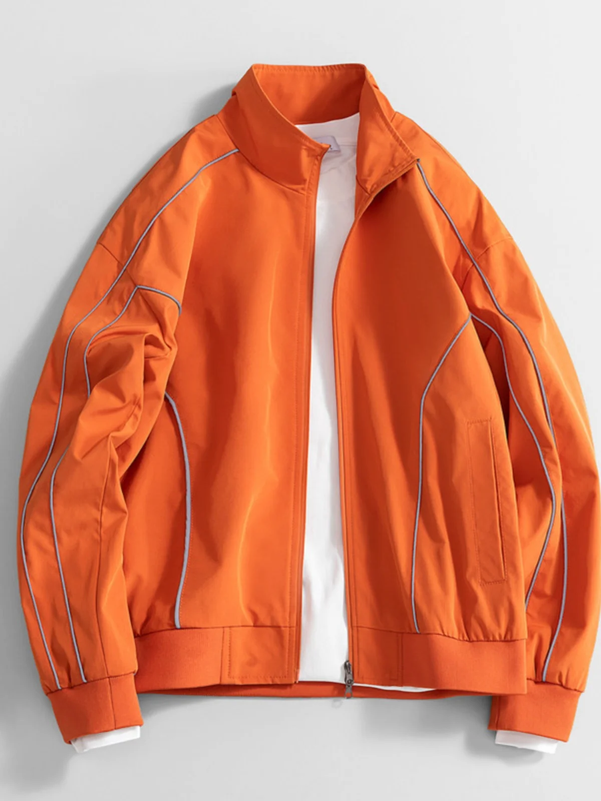 Men's Baseball Jacket Stand Collar Double Zipper Reflective Strip Spring Autumn Casual High-End Feeling Windproof Outerwear