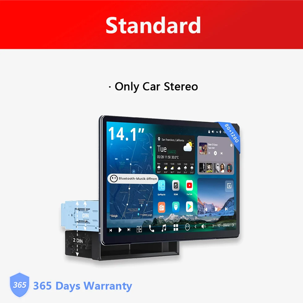 14,1 inch Groot Intrekbaar Scherm Android Radio 1/2 Din Flexview Display Autostereo LiveView Camera Parkeerhulp GPS Navigatie Bluetooth Head Units X10 Atotozone