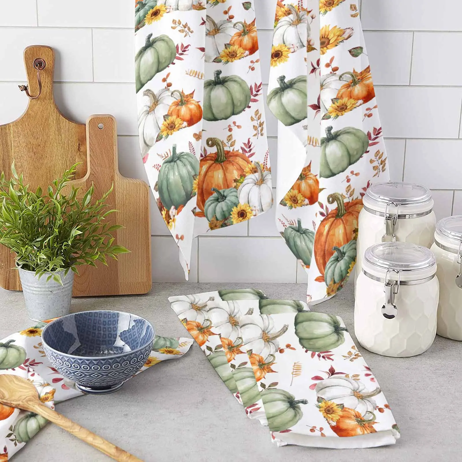 Thanksgiving Autumn Leaf Sunflowers Towel Set Cleaning Cloth Kitchen Accessories Dish Washing Cloth Household