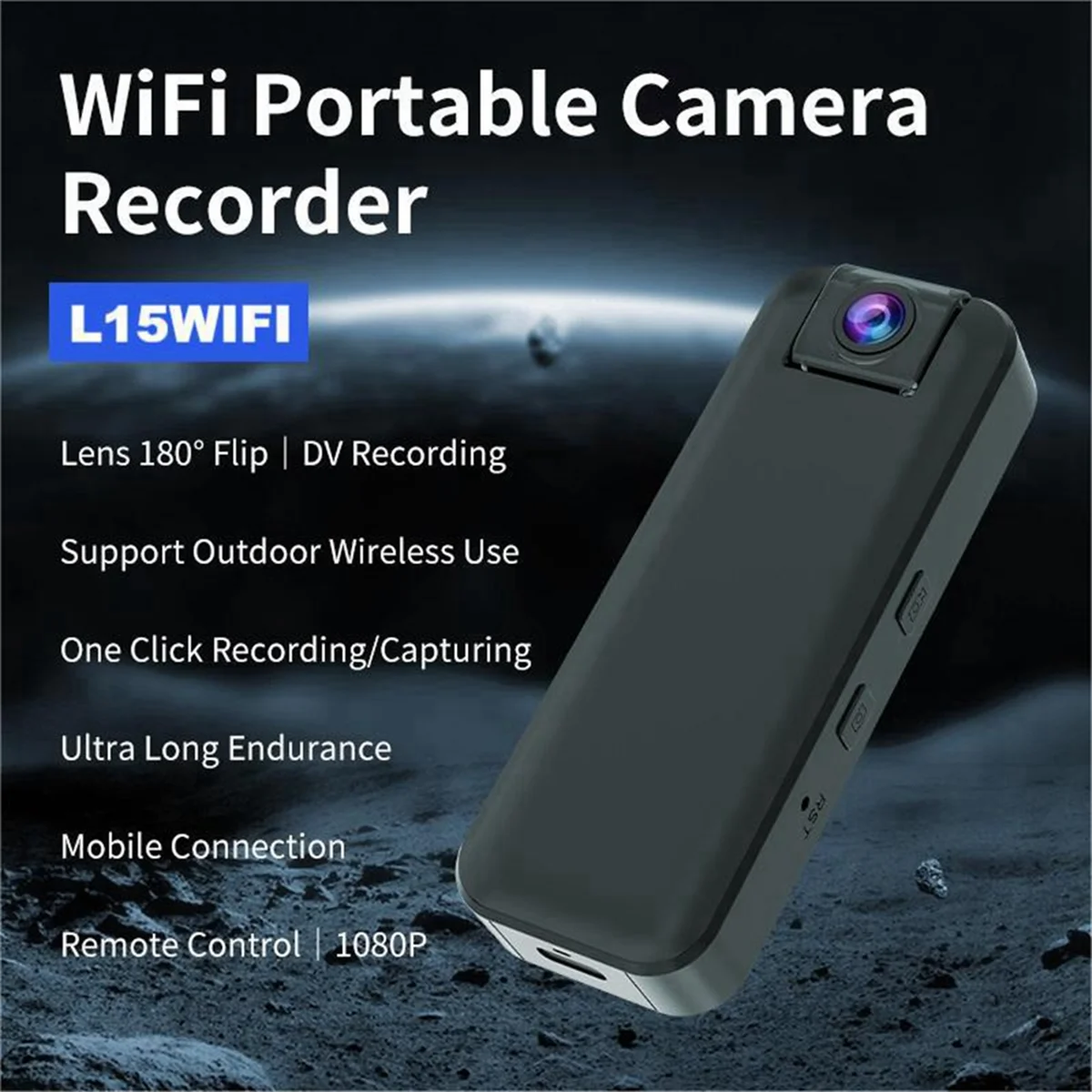 TEH-e1080P HD Wifi Portable Camera with 64GB TF Card 180° Rotating Lens 1500mAh Ultra-Long Battery Life One-Touch