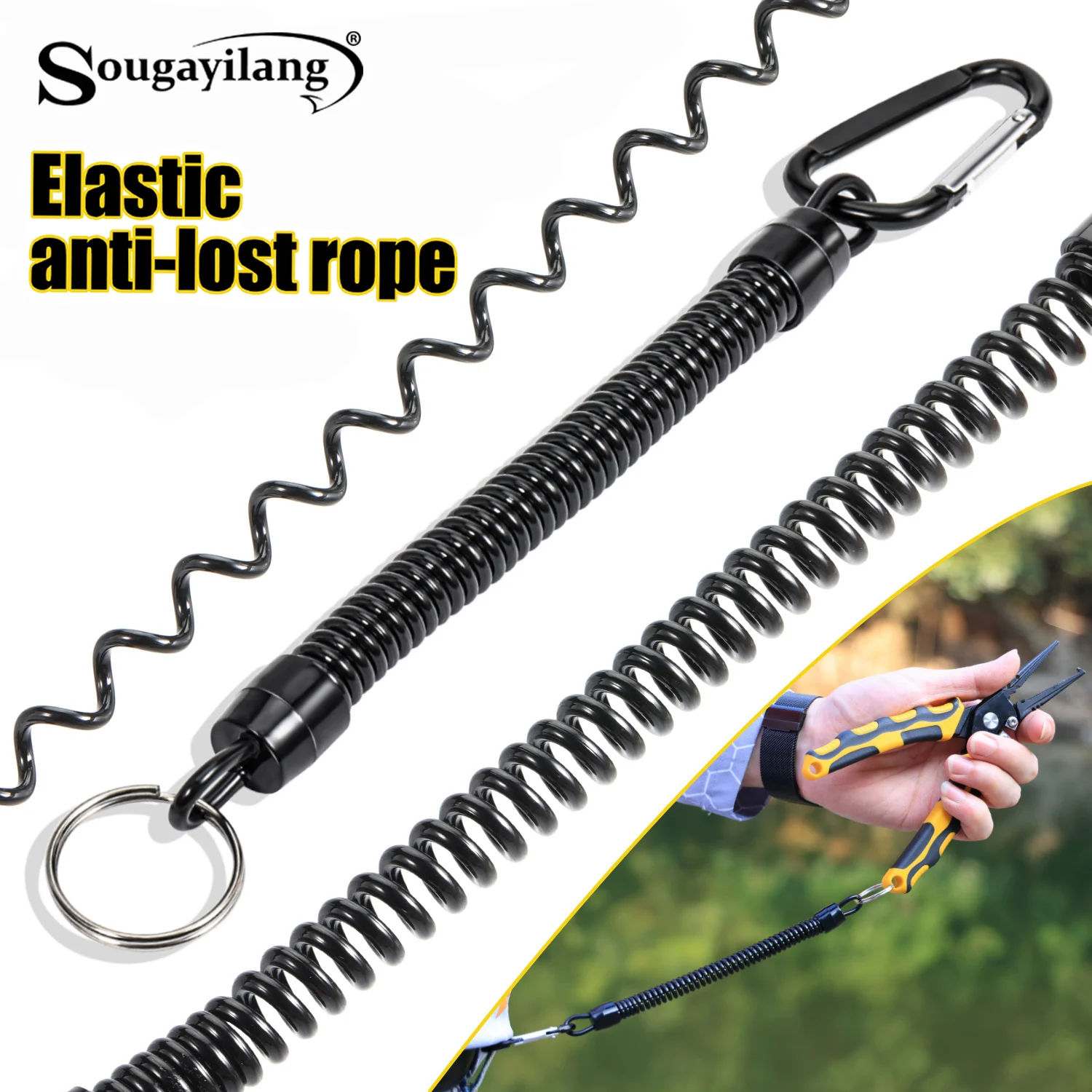 Sougayilang Anti-Verlust-Angelrute, 3 Stück, 21 cm, mit einziehbarem Spiralband und Karabiner, Retentionseil, Angelwerkzeug ﻿
