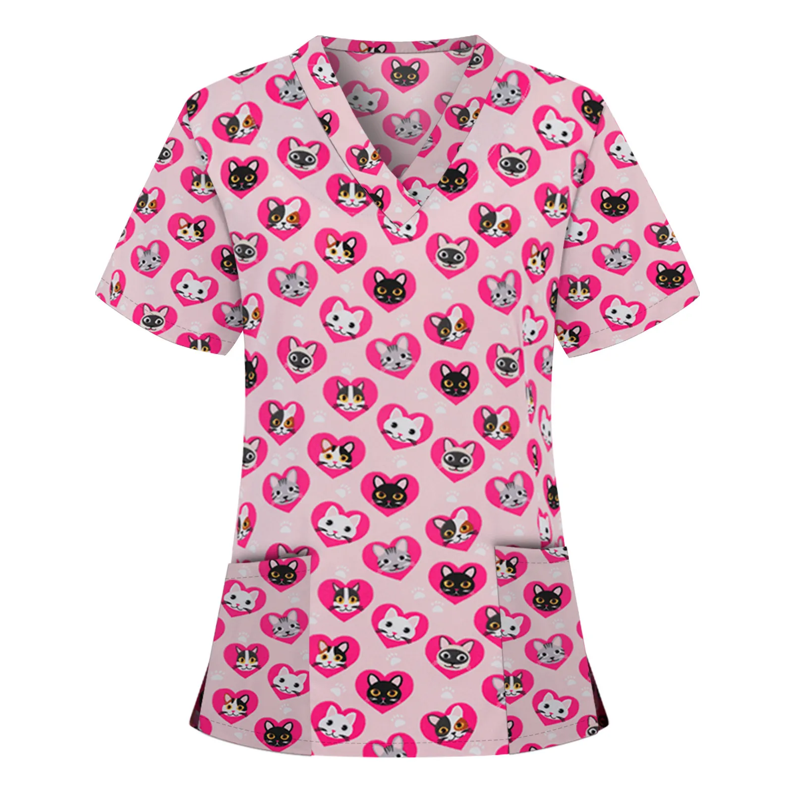 Uniforme de enfermera para el Día de San Valentín para mujer, Tops de bolsillo de manga corta con estampado, ropa de trabajo para trabajadores de la salud, uniforme de trabajo de enfermería, cuidado de la salud