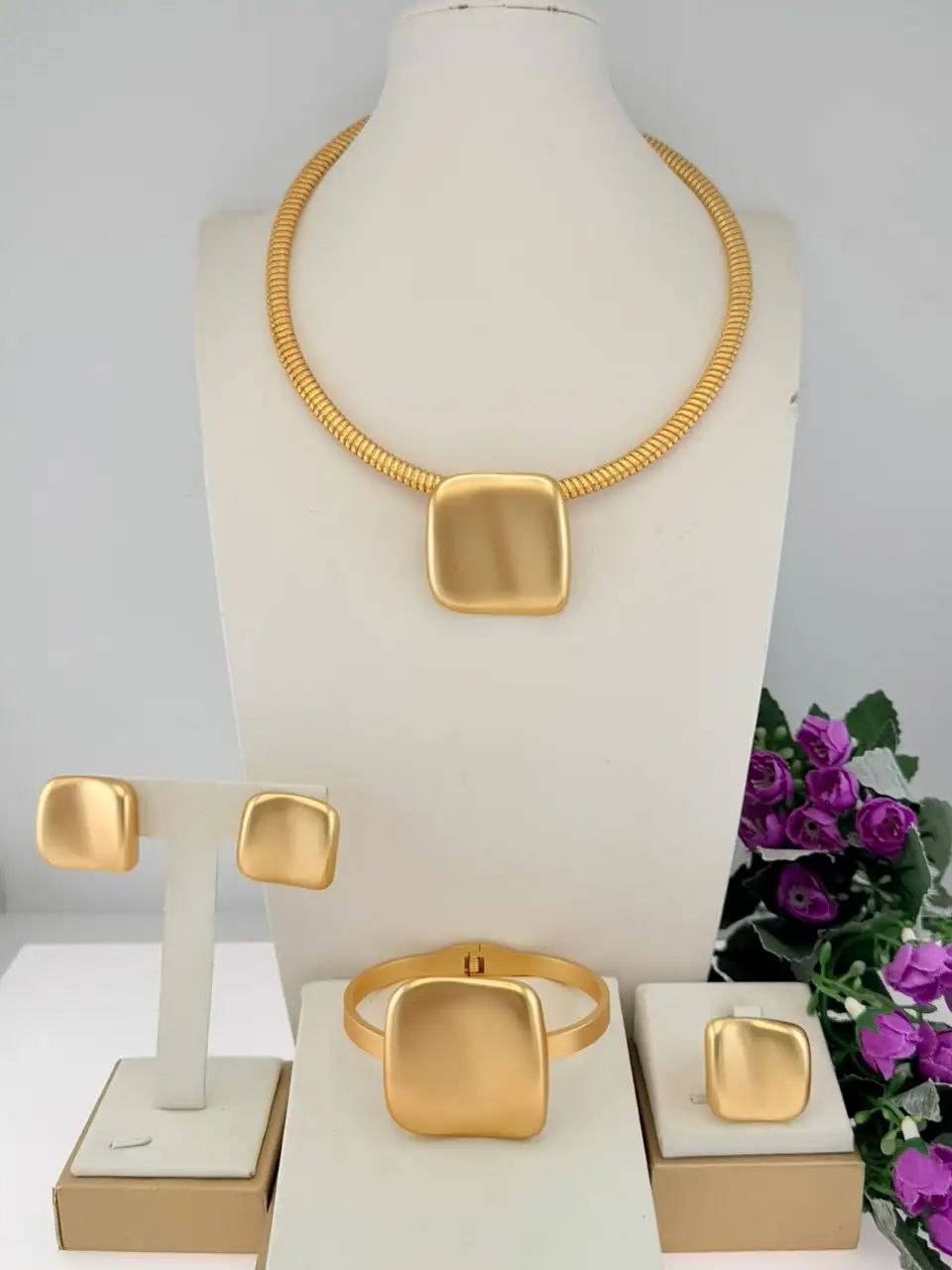 Textured Simple Elegant Geometric Shape Brazilian Jewelry Trendy llaveros Collar Pulseras pin Pendient tentacles Anillo 4PC Set